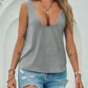 Tankaneo Womens Scoop Neck Tank Tops Summer Casual Sleeveless Loose Fit T Shirts Beach Vacation Workout Basic Tees Grey (Gray, M)