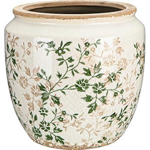 LemonRoad 7 Inch Large Vintage Ceramic Planter with Drainage Holes Ice Crackle Flower Vase Flower Pot with Rustic Greenery Pattern for Indoor Outdoor Plants Garden Home Kitchen Office Shelf Decor