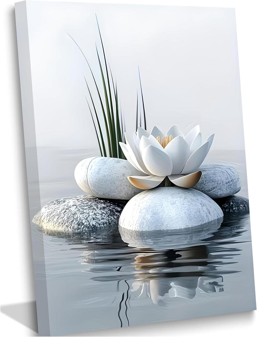 Zen Bathroom Canvas Wall Art 16x24in Framed