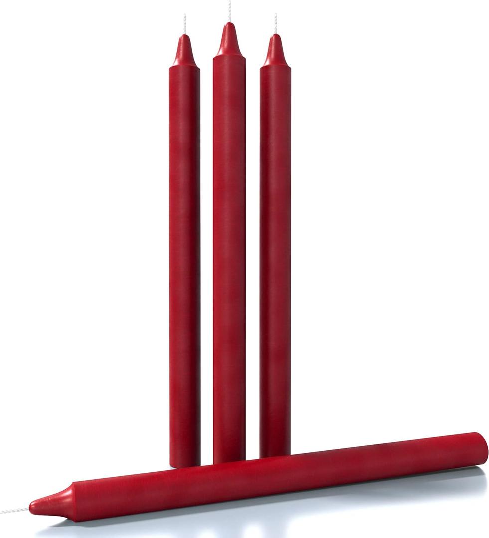 CANDWAX Bordeaux Taper Candles Pack of 4 - Slow Burning Dripless Unscented Straight Candles 12 inch - Ideal for Dinner Table - Smokeless Long Candlesticks