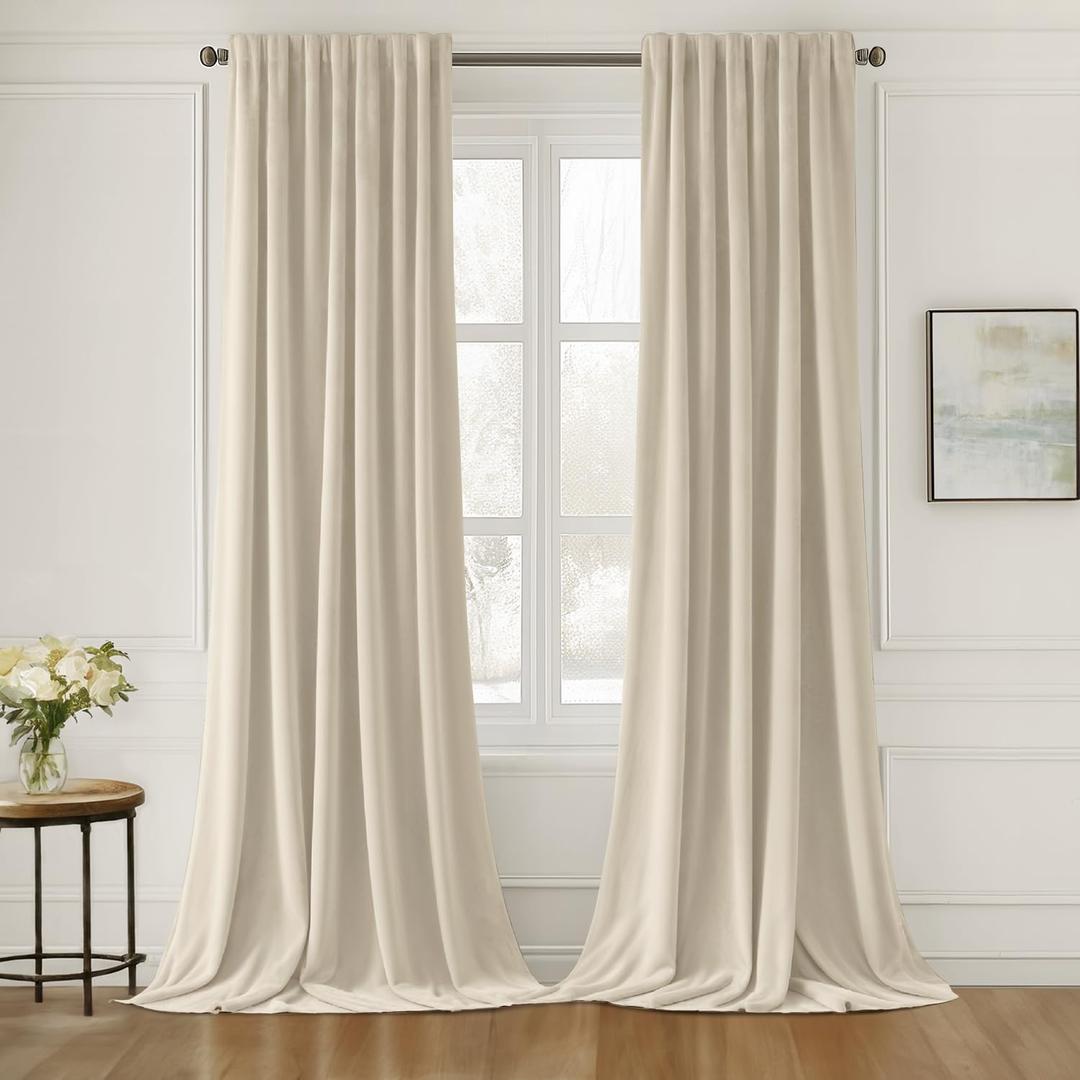MIULEE Cream Beige Velvet Curtains 84 inches Long 2 Panels - Luxury Pinch Pleated Room Darkening Window Drapes for Bedroom Living Room Thermal Insulated Super Soft, Back Tab Rod Pocket Elegant Decor (52"W x 84"L (Pack of 2))