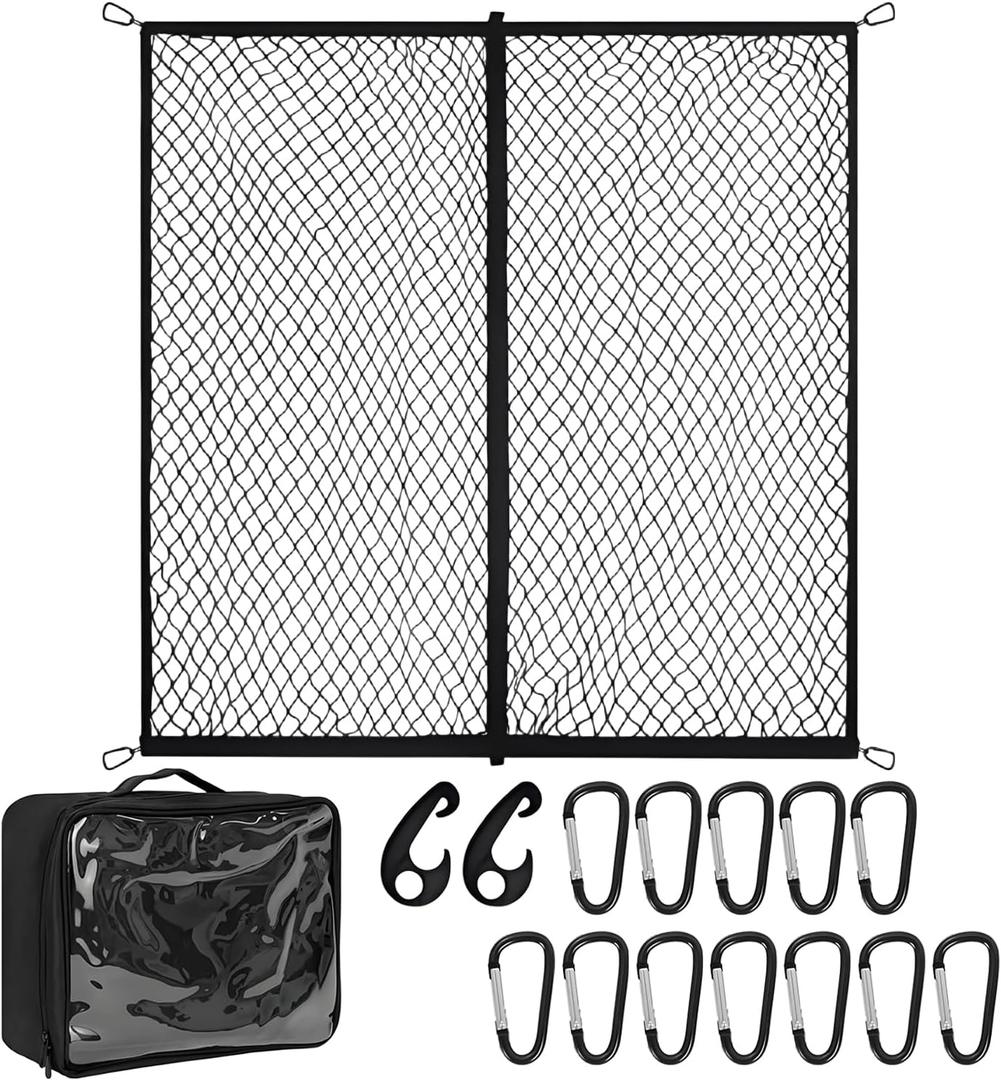 Cargo Net for Pickup Truck Bed, Heavy Duty Truck Bed Net (4'x6' Expands to 8'x12') with 12 Steel Carabiners, Super Strong Bungee Mesh for SUV/Trailer/Roof Rack