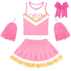 Toddler Cheerleader Costume Kids Cheer Outfit, Pink Cheer Uniform for Girls Cheerleading Birthday Gift Halloween Small