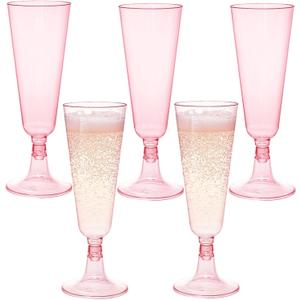 Hedume 70 Pack Pink Champagne Flutes, 5oz Disposable Plastic Wine Glasses, 2-Piece Disposable Champagne Glasses for Celebration, Wedding, Party, Valentine's Day, Mother's Day