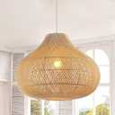 Large Rattan Pendant Light, 19.7" Rattan Boho Wicker Chandelier Hand-Woven Basket Pendant Light Fixtures for Dining Room Kitchen Island Living Room, D 20", Extra Large
