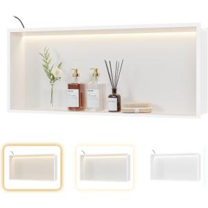 White LED Recessed Shower Niche30"X12" Bathroom Cabinet,with 3-CCT COB LED Strip Light 3000K/4000K/6000K Waterproof No Tile Need Stainless Steel Wall Niche for Shower wall, 30X12In
