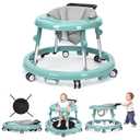 Baby Walker Foldable with 9 Adjustable Heights, Baby Walkers and Activity Center for Boys Girls Babies 6-12 Months, Baby Walker and Bouncer Combo with Wheels Portable Anti-Rollover