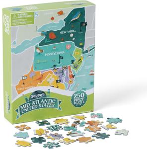 Geotoys Mid-Atlantic Region Jigsaw Puzzle - 250 Piece Puzzles for 8 Year Olds - Jigsaw Puzzles for Kids Ages 8-12 Years Old - Kids Puzzle Games with Colorful Landmarks
