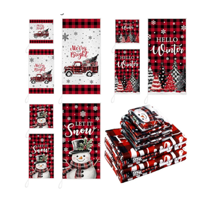 Bencailor Red,Black 9 Pcs Christmas Bathroom Towels Set Red and Black Buffalo Check Towel Snowman Truck Christmas Tree Decoration for Bathroom Xmas Parties Restaurant Winter Housewarming Gifts