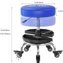 Rolling Shop Stool with Wheels, Mechanics Garage Work Stool, Blue Rolling Stool Chair for Workshop, Adjustable Height, 360°Swivel Removable Tool Tray, Low Roller Padded Seat,300 LBS, Heavy Duty