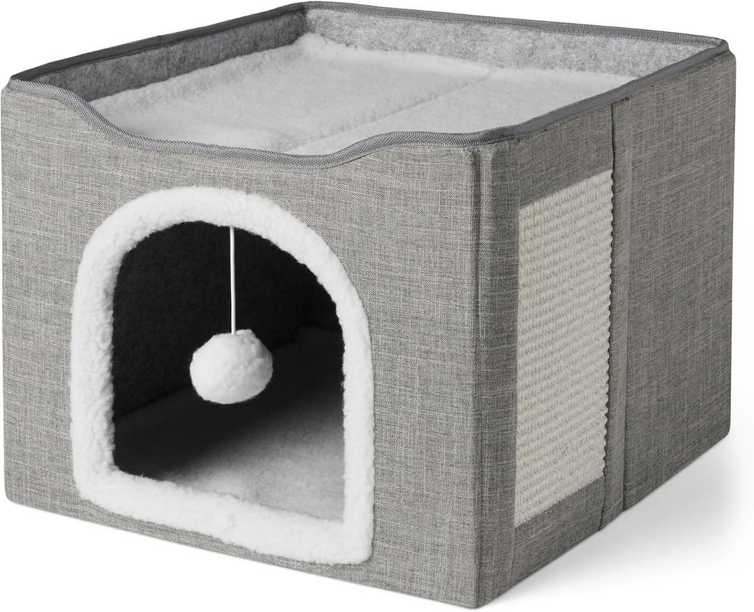 Amazon Basics Cat House 1 Story, Foldable Cat Condo with Sisal Scratch Pad, Grey