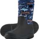 HISEA Kids Rain Boots for Boys Girls, Waterproof Insulated Rubber Neoprene Boots, Seamless Outdoor Boot with Handles Rainboots All Weather Mud Boots for Rain Water Snow and Winter, Size 6 Big Kid, (Blue Shark)