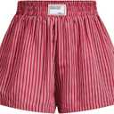 WDIRARA Women's Stripe Print Mini Shorts High Waist Elastic Loose Shorts Stripe Red White Small