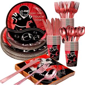 175 Piece Rugby Themed Disposable Plate and Napkin Set, Rugby Party Supplies Tableware Set, Sports Birthday Decorations, Children's Party Supplies (25 Guests)
