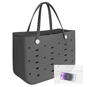 PoVwlty X-Large Rubber Beach Bag for Men & Women, Large Capacity Travel Tote Bag for the Beach Boat Pool (Black)