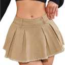 Floerns Women's Pleated Drop Waist Denim Skirt Raw Hem Zipper Side Mini Jean Skirts (Large, Khaki)
