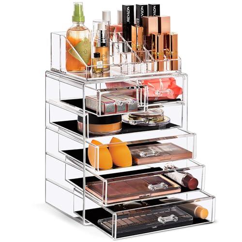 Sorbus Acrylic Makeup Organizer Set, 6-Drawer Vanity & Countertop Cosmetic Storage with Small & Wide Compartments, Clear Makeup Storage for Brushes, Jewelry – Holiday Gift for Women & Teens