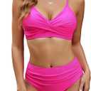 Edelqual Women's High Waisted Bikini Sets Two Piece Swimsuit Tummy Control Bathing Suit V Neck Swimwear 2025 Swim Suit (Pink)