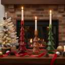 Mumufy 3 Pcs Christmas Tree Taper Candle Holder Christmas Glass Candlestick Holders Xmas Tree Candle Stick Vase for Xmas Centerpiece Festival Party Table Decor