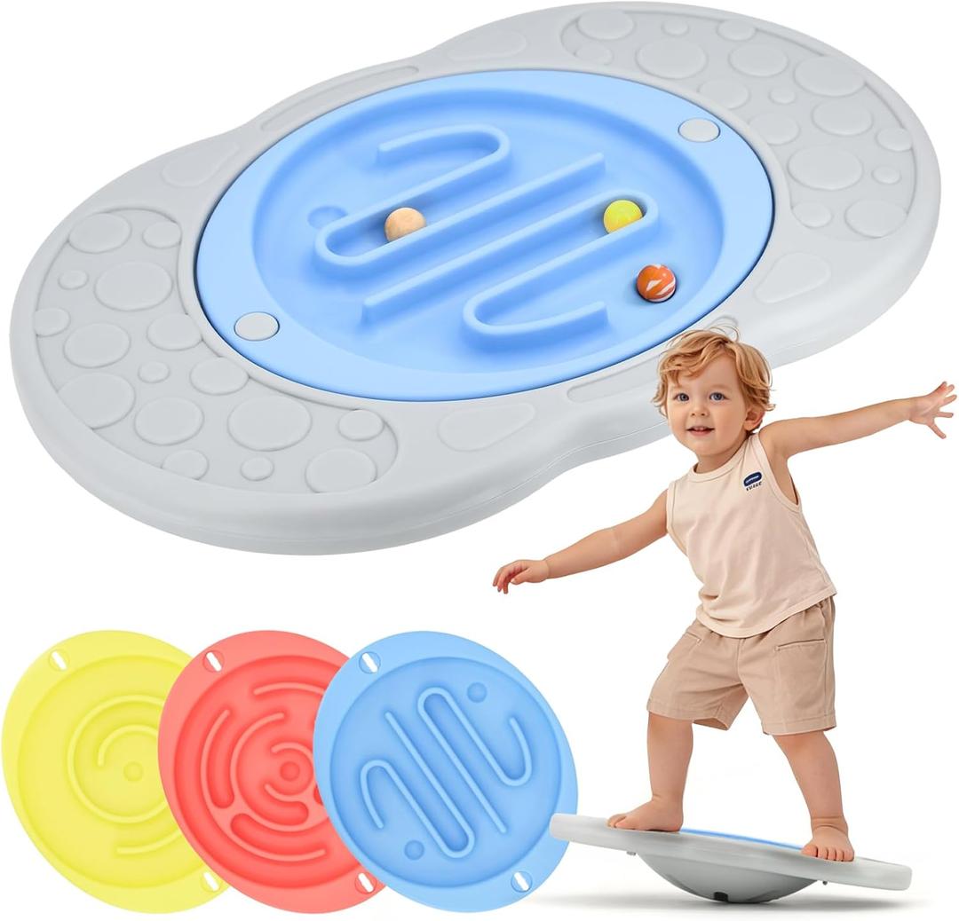 Balance Board Maze for Kids, Wobble Board with 3 Balls, 3 Replacement Labyrinth Boards, Indoor Active Play Toys for Sensory Training, Ages 3+, Max Load 140 Lbs, 18.11 in x 11.41 in x 3.15 in