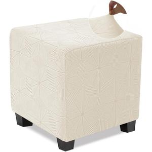 NeColorLife Small Square Ottoman Cover, Stretch Knitted Jacquard Slipcover for Footstool Storage Ottoman, Soft Elastic Furniture Protector, Beige, 1PC