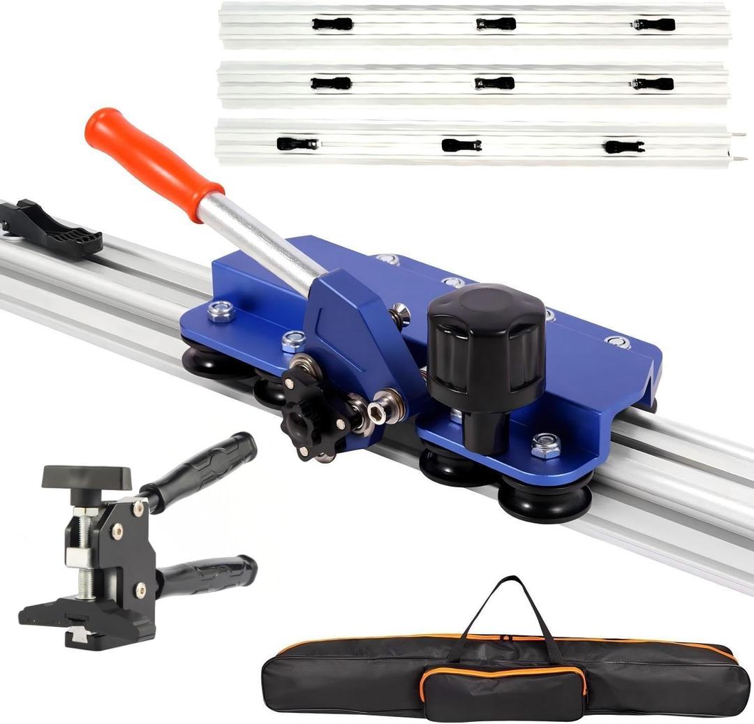 110" Professional Large Format Manual Tile Cutter with Built-in Suction Cups & Tile Pliers, 3 Push Knives – Cuts Porcelain, Ceramic & Stone Tiles up to 4.7" Thick (Blue)