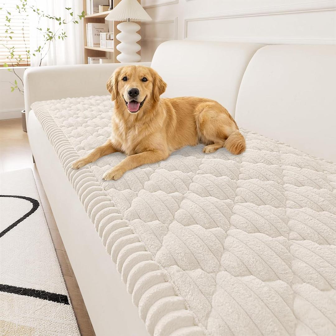 Smiry Pet Couch Covers for Dogs Washable, Non-Slip Fuzzy Couch Covers for 3 Cushion Sofa Pet Friendly, Soft Thick Furniture Protector Sofa Slipcover Mat for Dogs (White, 27.6" x 82.7")