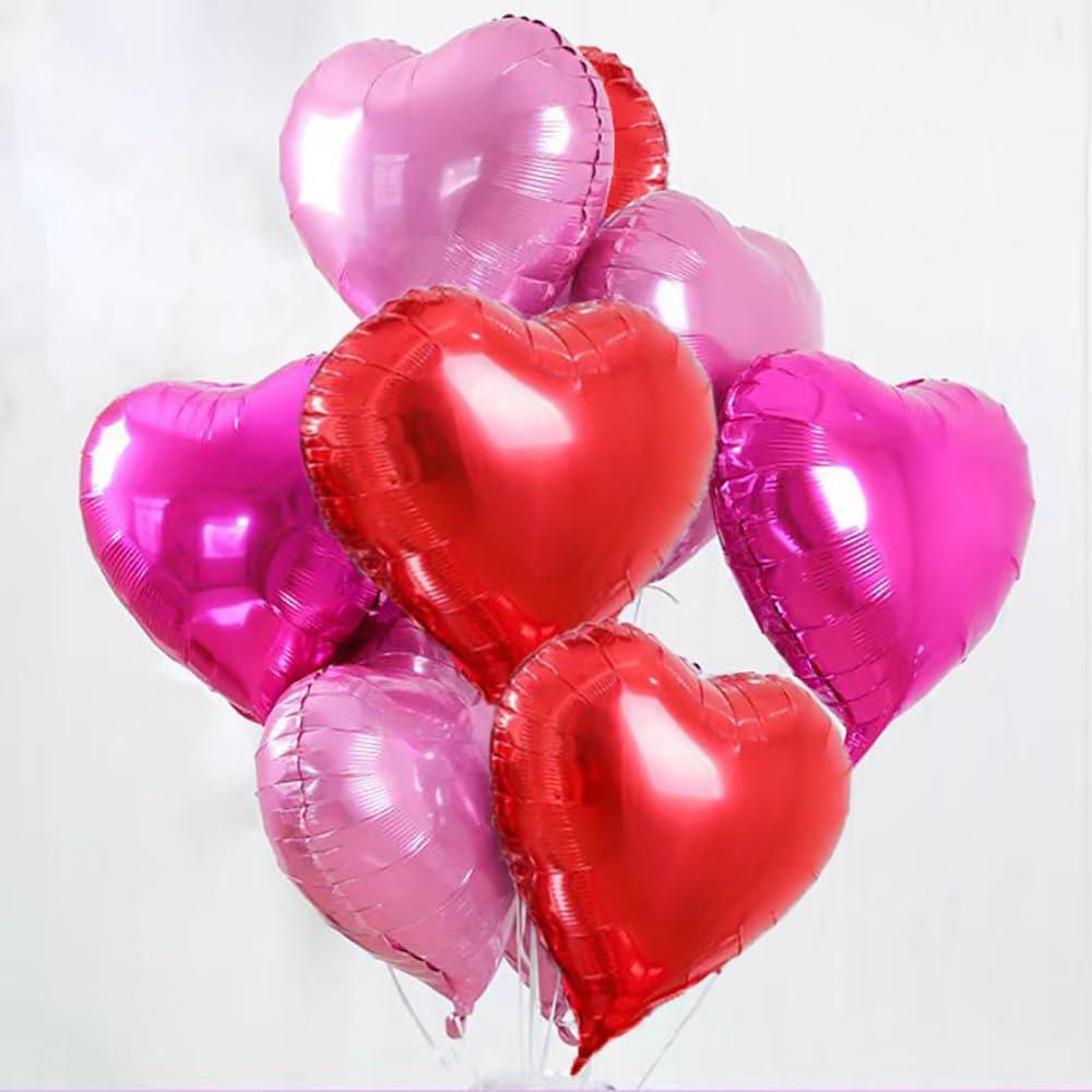 Valentines Day Balloons 30pcs Red and Pink Heart Balloons 18 inch Red Hot Pink and Light Pink Foil Mylar Balloons for Birthday Wedding Engagement Bridal Bachelorette Party Decorations