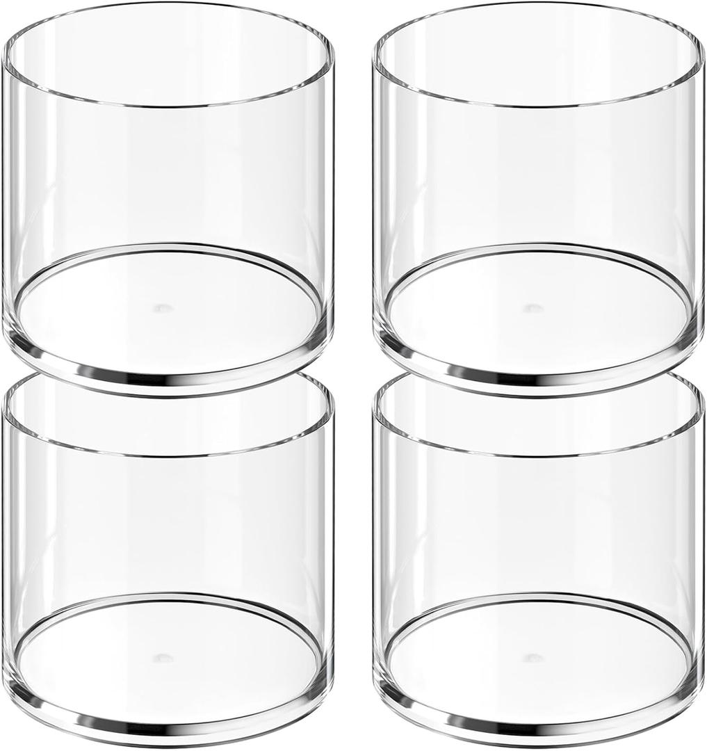 MaxGear Round Pen Holder 4 Pack Acrylic Cylinder Container, Pencil Holder for Desk Pen Cups for Utensil Makeup Brush, Clear Stationery Organizer for School Home Supplies Office Desk Accessories
