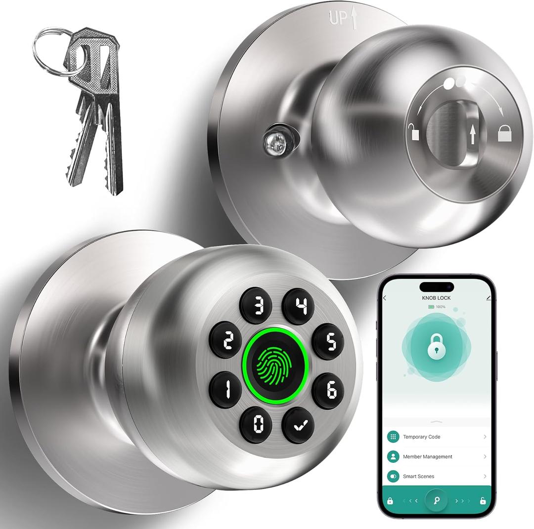 Smart Fingerprint Door Knob with Keypad, Keyless Entry Door Lock with Auto Lock, Door Lock for Bedroom, Home