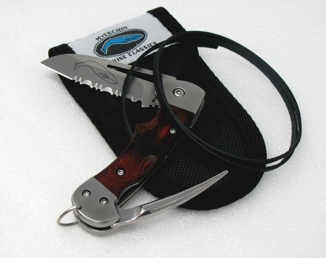 "Tested at Sea" Myerchin Knives WF377P Crew Rigging Knife 3/4" Serrated Blade and Marlin Spike With Leather Lanyard Strap