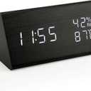 OCT17 Wooden Alarm Clock, Smart LED Digital Clock for Bedroom/desks, Upgraded with Time Temperature, Adjustable Brightness and Voice Control, Humidity Displaying - Black