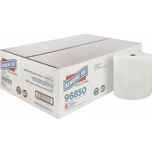 Genuine Joe Hardwound Roll Towels, White, 7" x 850', 6 Count