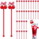 100 Pcs Cherry Bow Drink Stirrers 6 Inch Pink Red Coquette Bow Swizzle Sticks Plastic Preppy Coffee Cocktail Stir Sticks for Bachelorette Galentines Day Valentines Wedding Party Favors