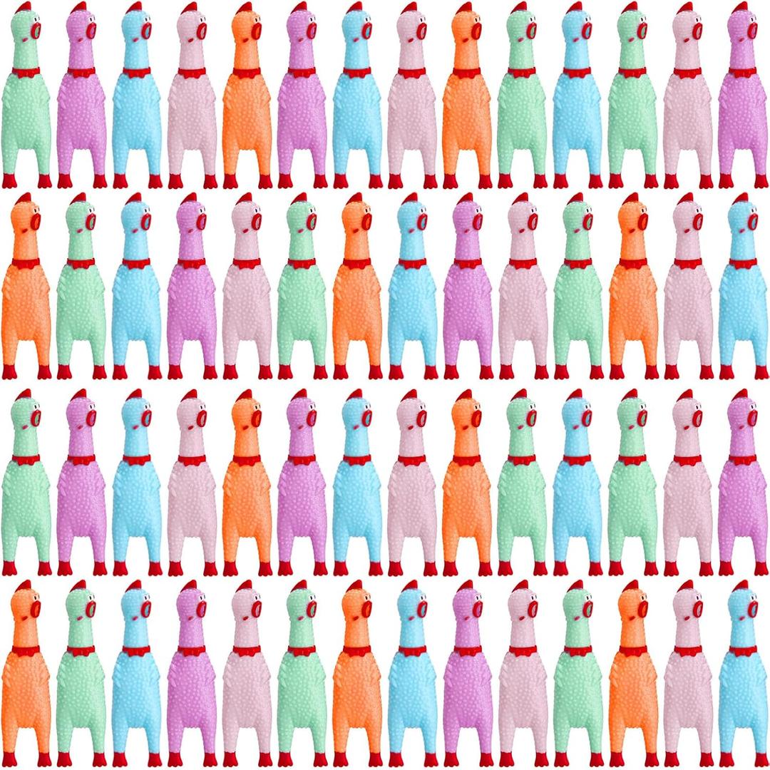 Honoson 50 Pcs Rubber Chickens Squeak Screaming Chicken Novelty Bulk Dog Toys for Pets Dogs Adults, 6.3 Inch(Light Color)