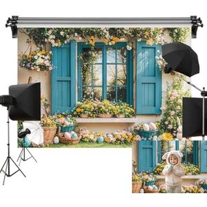 Kate 10x6.5ft/3x2m Easter Backdrop for Photography Blue Window Floral Bunny Photoshoot Background Photo Video Studio Props
