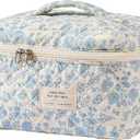 Makeup Bag Cute Cosmetic Bag for Women Floral Coquette Aesthetic Toiletry Bag Travel Make Up Organizer Bag(Blue Flower)