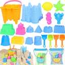 KUBUSFLY Beach Toys for Toddlers, Sand Castle Toys with 2 Sand Bucket, 2 Mesh Bag, 4 Shovels & Molds, Travel Sand Toys for Beach Sandbox Toys for Toddlers Kids Baby Boys Girls Age 3-10