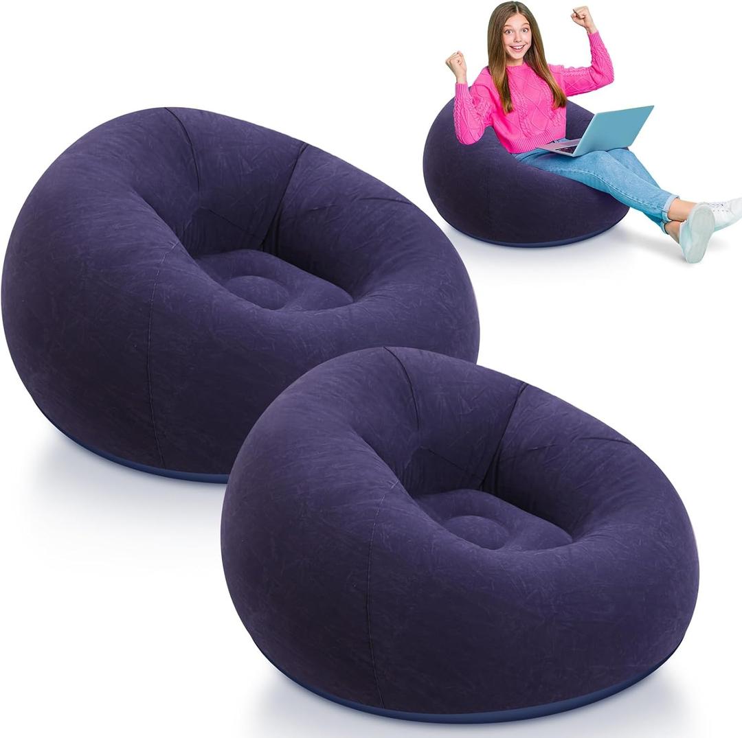 2 Pcs Small Bean Bag Chair Inflatable Chair Blow up Games Chairs Foldable Flocking Inflatable Sofa Portable Inflatable Chair for Living Room Bedroom(Blue)