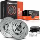 A-Premium 12.13 inch (308mm) Front Drilled and Slotted Disc Brake Rotors + Ceramic Pads Kit Compatible with Select Ford and Lincoln Models - F-150 2000-2003 (RWD), Lincoln Blackwood 2002, 6-PC Set