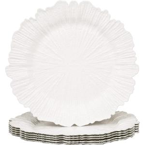 MAONAME Reef White Charger Plates, Plate Chargers for Dinner Plates, Plastic Plate Chargers for Wedding Decor, Thanksgiving, Christmas, Set of 6