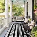 Outdoor Rug 5'X7', Cotton Woven Large Patio Rug, Cotton Woven Fall Front Porch Rug, Black and White Striped Outdoor Rugs for Farmhouse Deck Backyard Living Room Halloween Decor, Black and White 