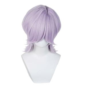 Light Purple Cosplay Wig Short Purple Anime Hair Wig + Cap for Stage Party Halloween Costume Cosplay