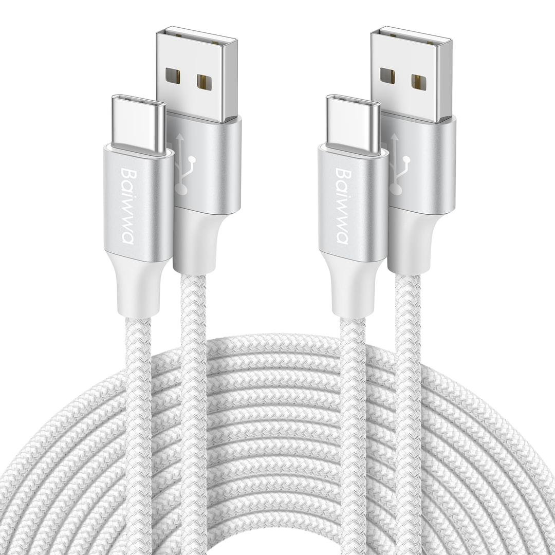 Baiwwa White USB Type C Cable [10ft, 2-Pack], Long iPhone 16 15 Pro Max Charger Cable, USB A to USB C Fast Charge for iPhone 16 15 Pro Max Plus, USB C Charging Cord