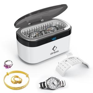 Life Basis Ultrasonic Jewelry Cleaner Portable 500ML Sonic Cleaning Machine with 42kHz Deep Cleaning, 5 Timer Settings, Stainless Steel Tank, for Rings, Eyeglasses, Watch Straps, Coins, Dentures