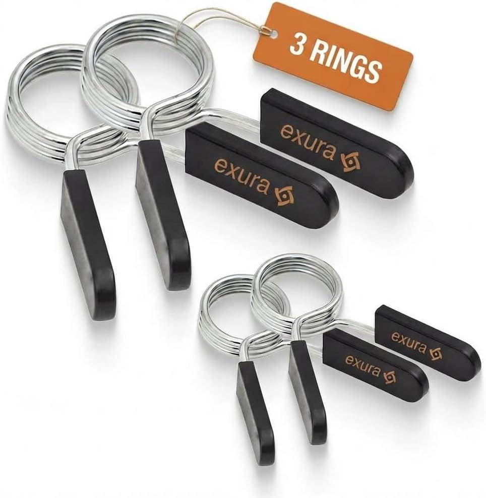 Exura Heavy-Duty Spring Collars for Olympic Barbell -3 Ring Premium Durable Barbell Clamps for Weight Bar - 2-Inch & 1-Inch Compatible, Secure Grip for Home & Commercial Gym, Weight Clips