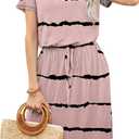 levaca Womens Summer Casual Dress Belly Drawstring Beach Coverup Short Sleeve 2025 Outfit Midi Sundress with Pockets (Large, Ze-yh3023 Wave Striped) 