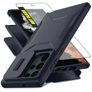 AWZHYDT for Galaxy S22 Ultra Case with 1 HD Screen Protector & Slide Camera Cover [Military-Grade] Phone Case Heavy Duty Rugged Shockproof Protective Cover for Samsung Galaxy S22 Ultra(Blue)