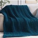 Negwoo Chunky Knit Throw Blanket, 50''*60'' Knitted Throw Chenille Yarn for Bed Couch, Handmade Peacock Blue Crochet Big Thick Blanket, Machine Washable Cute Comfy Blanket for Home Decor