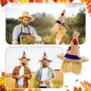 2 Pcs Thanksgiving Scarecrow Hats with Raffia Straw Hair Thanksgiving Scarecrow Hat Costume Accessories for Adult Women Men Cosplay